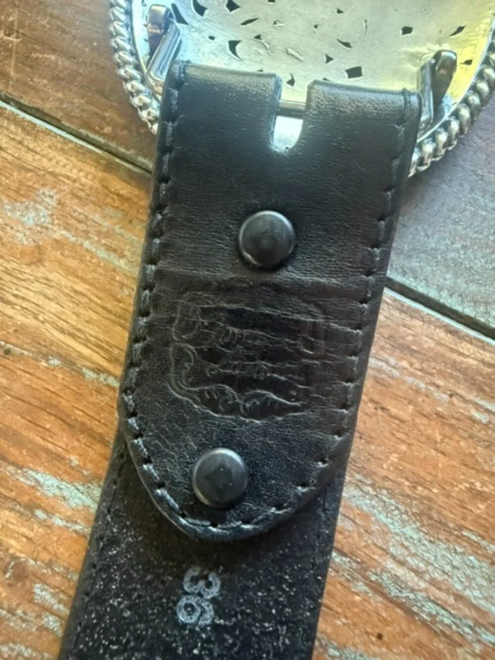 Tony Lama Black Pierced Filigree Leather Western Belt & Silver Buckle Sz 36
